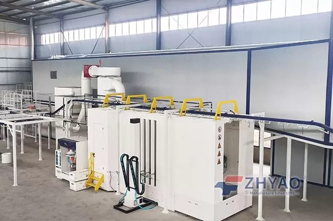How does the automatic spraying line achieve efficient spraying?